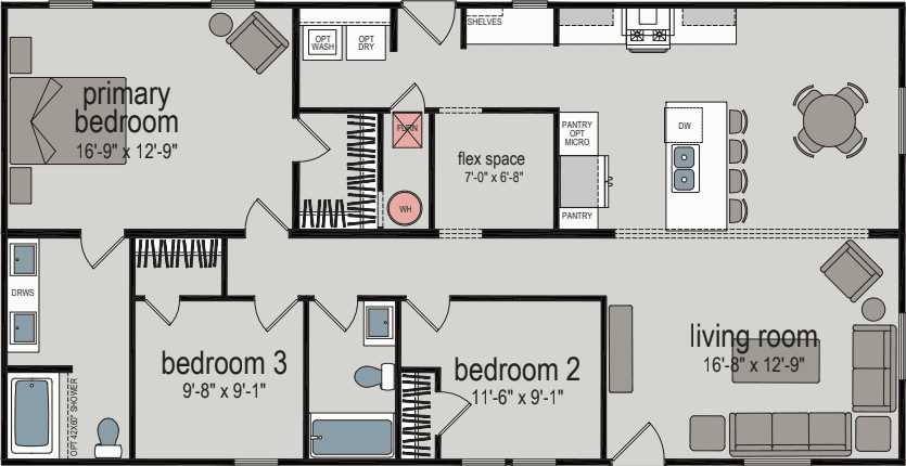 Optimism 1386 floor plan home features